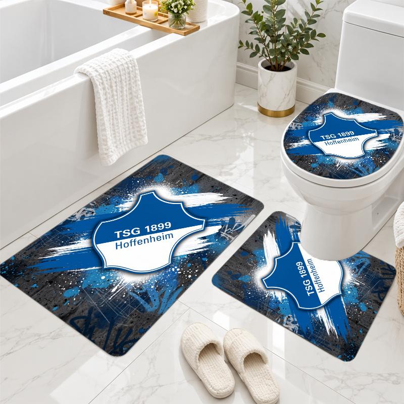 3Pcs Flannel Toilet Mat Set TSG Hoffenheim FC Bathroom Rug Non Slip Bath Carpet Home Decor