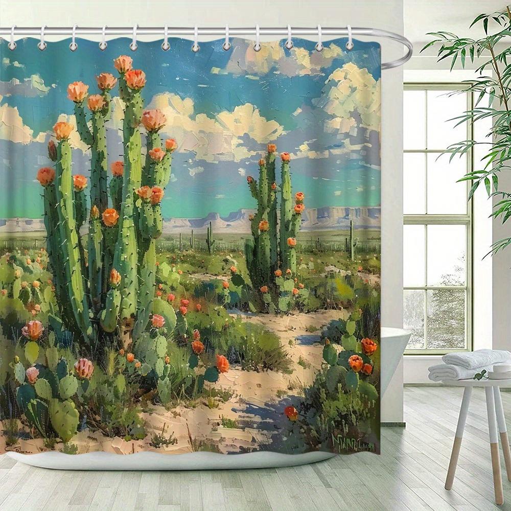 Desert Bloom Cactus Landscape Waterproof Shower Curtain for Bathroom Decor with Stylish Design and Durable Material