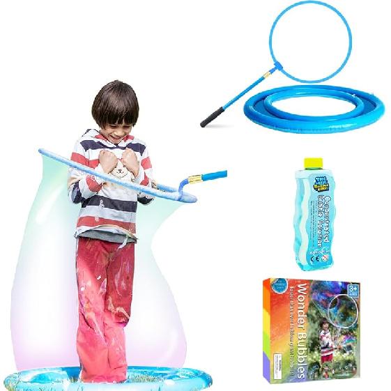 Kid in A Bubble Toy Giant Bubble Wand, Big Bubbles Maker Toy for Kids and Adults, Bubbles Hoop with Inflatable Dipping Pool Tray, Fun Outdoor Toys