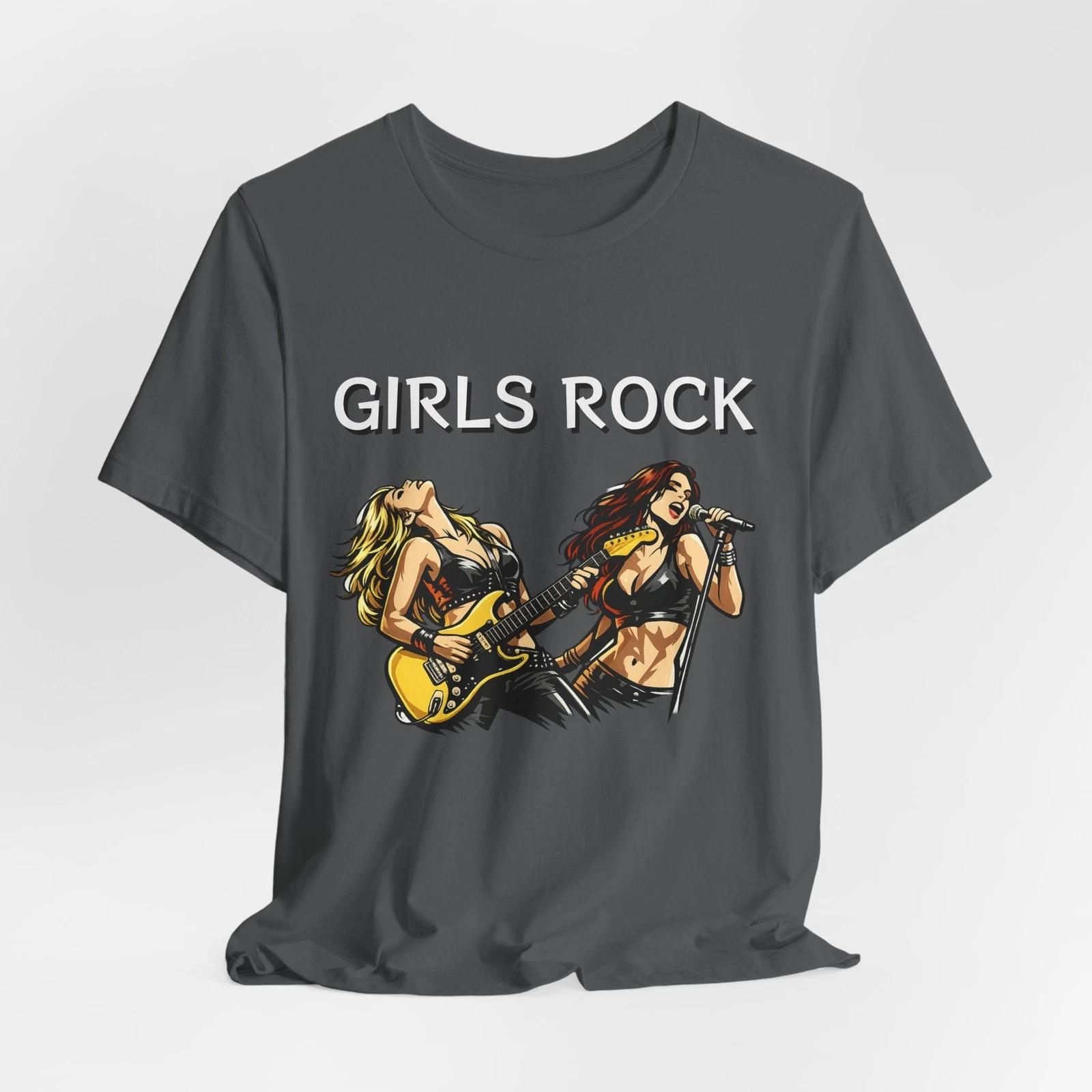 Girls Rock illustration Tee | Guitarist and singer graphic shirt 4XL