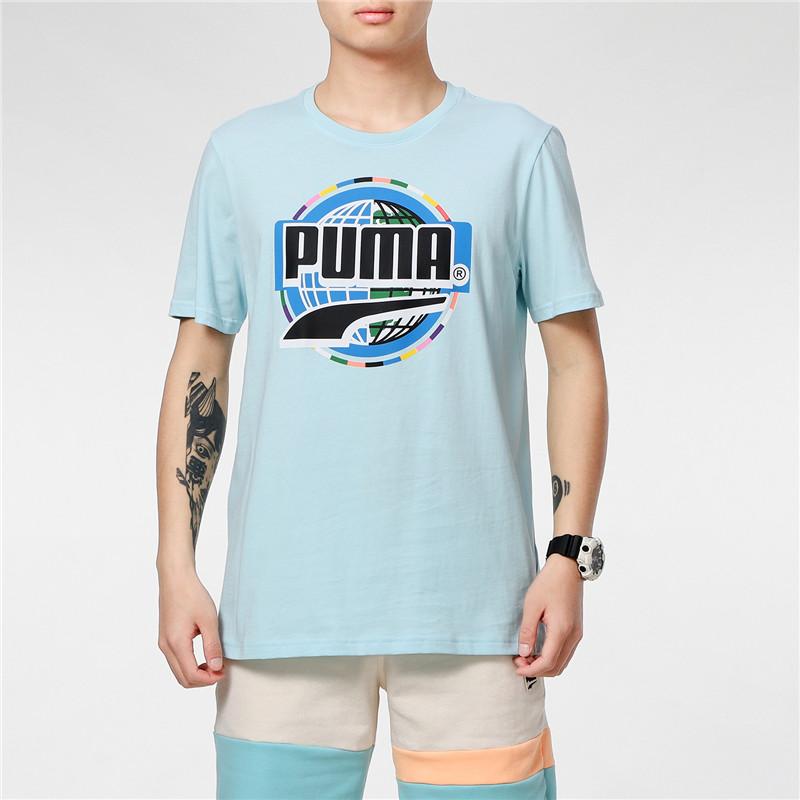Puma Printed Logo Vintage Sport Round Neck Short Sleeve T-Shirt Men Tops Sky-Blue 531307-50