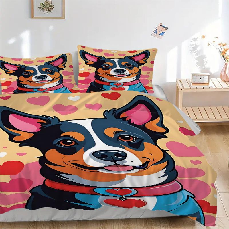 

3pcs Heartfelt Dog Collar Duvet Cover Set -Includes 1 Duvet Cover and 2 Pillowcases, No Quilt Core, All-Season Home Decor yy251111112 135x200cm