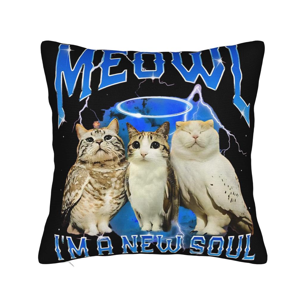 Meowl Funny Meow Cat Owl Brainrot Meme Cartoon Pillow Cover Soft Cushion Cover Cute Funny Pillow Case For Office Car Home Decor