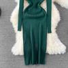 Spring Autumn V-neck Solid Knitted Sweater Dresses Women Single Breasted Full Sleeve Slim Bodycon Dress