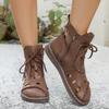 Fashion Flat Single Boots Women's Fashion Round Toe Front Lace-Up Soft Sole Anti-Slip Wear-Resistant Short Shoes