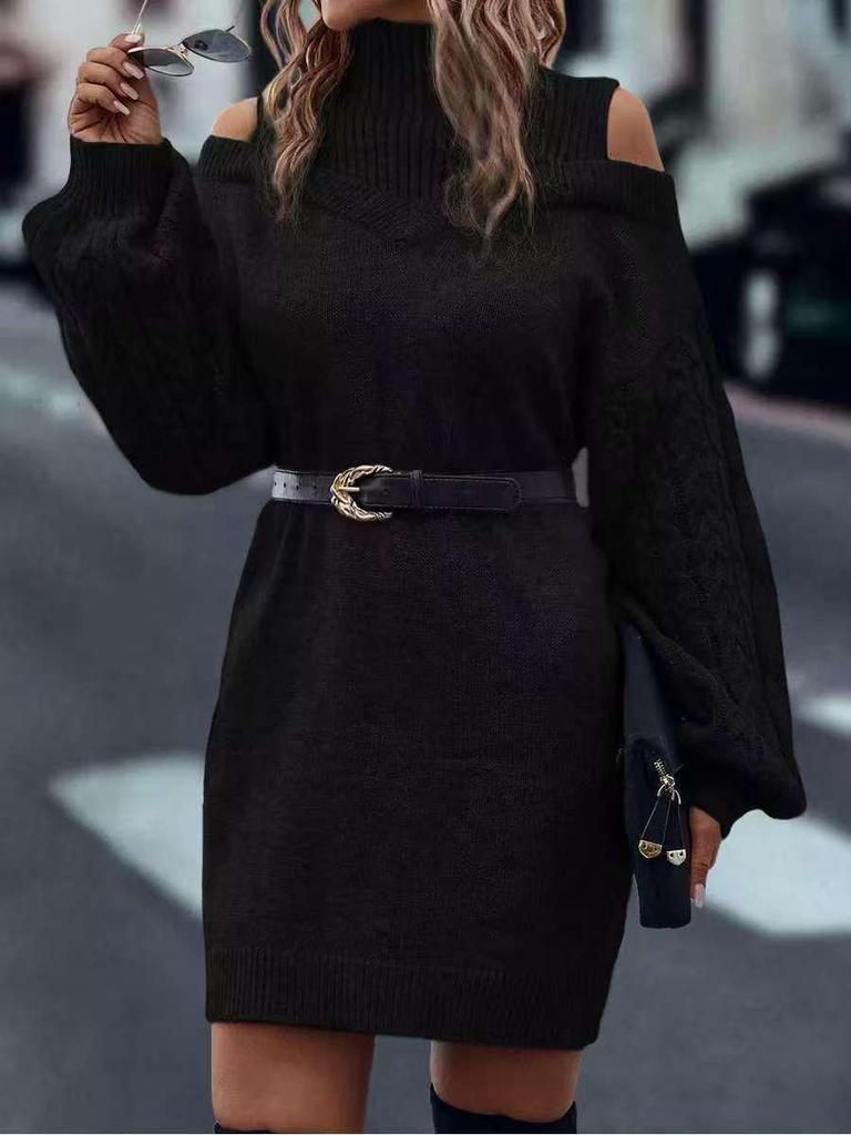 Women's Off-Shoulder Lantern Sleeve Knit Sweater, 2025 Autumn/Winter Collection