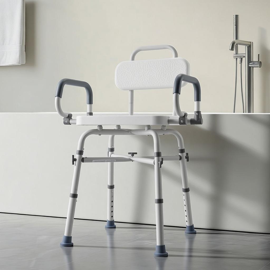Swivel Shower Chair with Arms and Back, 227 kg Load Heavy Duty Bench Seat for Inside Shower Stall and Bathtub, Height Adjustable Bathroom Bath Tub