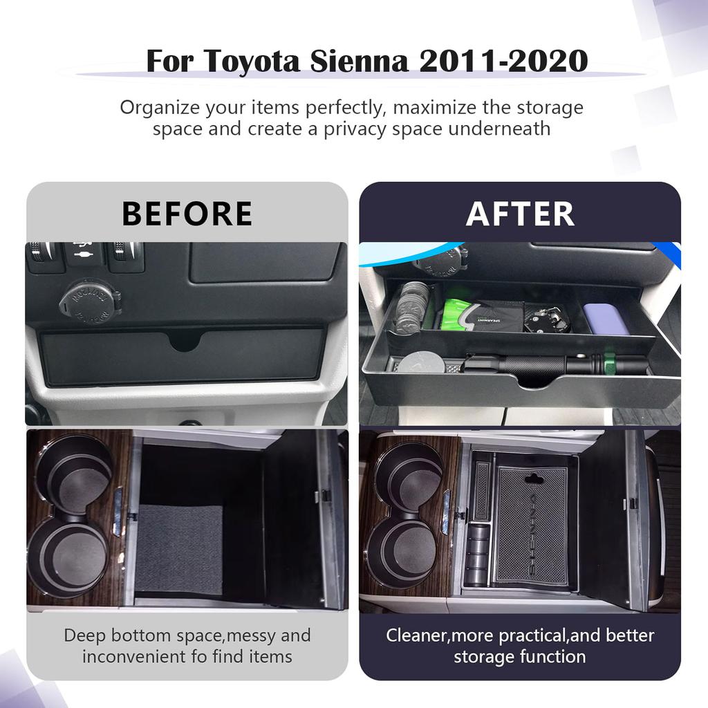 Center Console Drawer Storage Organizer for Toyota Sienna 2015-2020 Armrest Box Drawer Storage Tray Car Interior ABS Accessories
