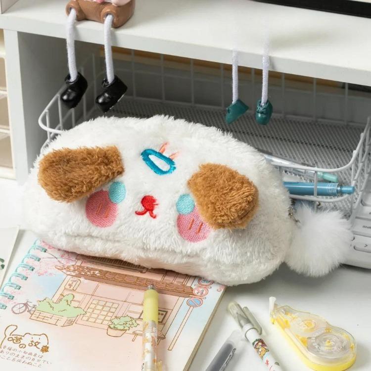 Cute Plush Pencil Case with Animal Glasses Design Large Capacity Cat Dog Shaped Makeup Bag School Stationer Bag Gift for Kids