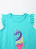 Unicorn Print Girls' Summer Short Sleeve Knit Cotton Two-Piece Set