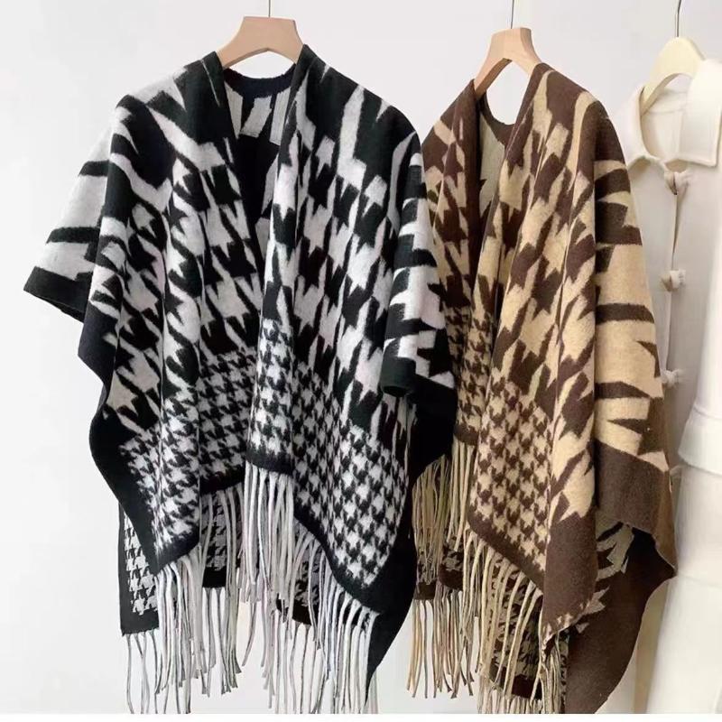 1Pieces Winter Women Poncho Warm Shawl Double Sided Designer Thickening Blanket Luxury Scarf Mountaineering Scarf