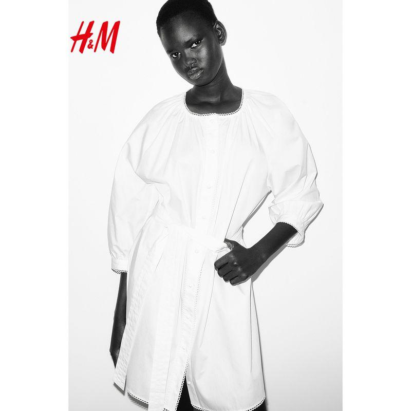 

HM One piece Dress Women 2025 Summer New Design Small Ring Trim Dress 1271255 White 165/96(M)