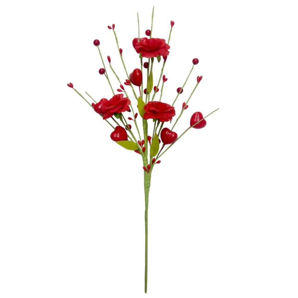 2pcs Red Pink Artificial Rose Heart Berry Branches Romantic Artificial Flower Anniversary