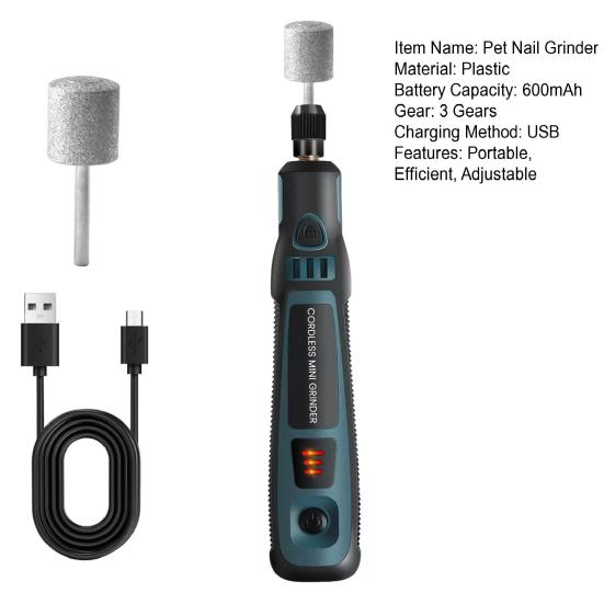 Electric Pet Nail Grinder USB Rechargeable Pets Nail Trimmer with 3 Speeds Silent Paws Grooming Tool for Small Large Cats Dogs