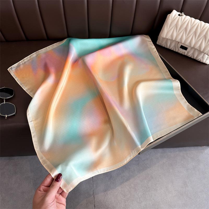 Artistic Watercolor Tie Dye Print Square Scarf Satin Silk Lightweight Bandana for Women Vacation Neck Hair Headband Accessory 70X70CM