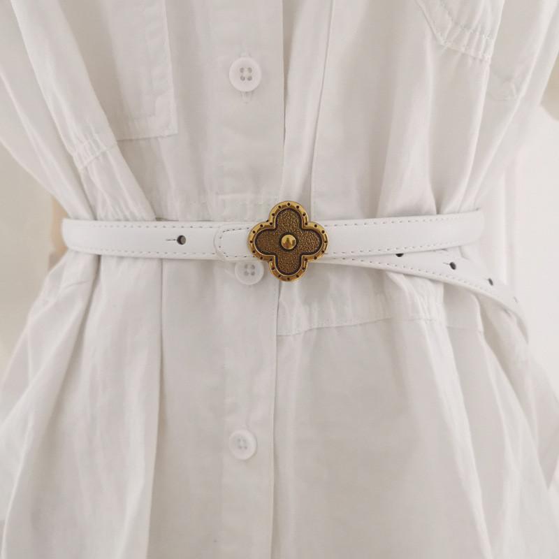 

Женский элегантный тонкий пояс с цветочной пряжкой из сплава для работы и отдыха White