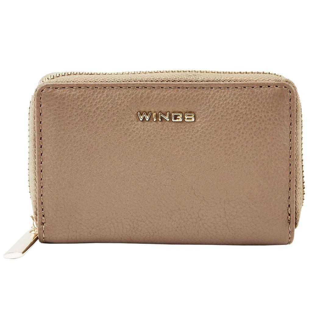 Wings Small Women' Genuine Leather Zippered Wallet Beige
