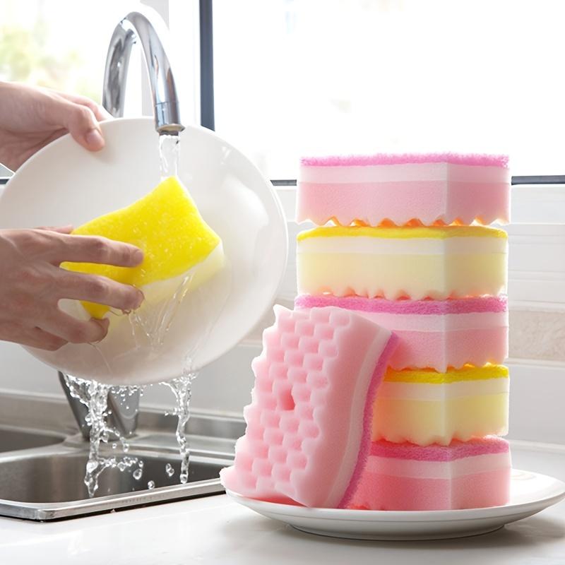 Shaped Wave Sponge Scrubbers, Kitchen Absorbent Cleaning Sponges, Colorful Dishwashing Cloths, Cleaning Block Scouring Pads
