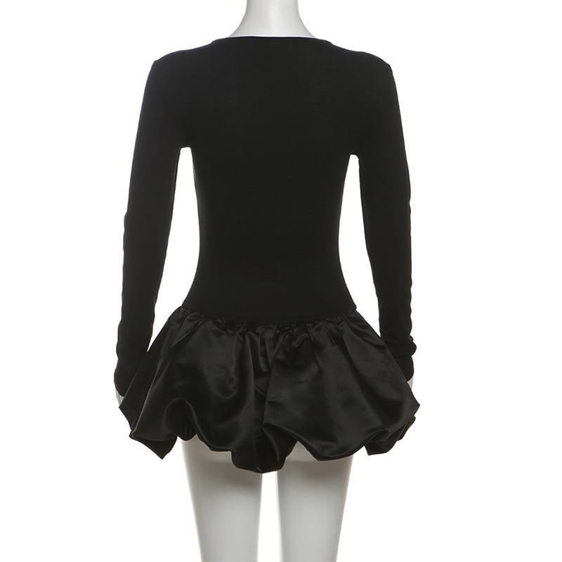 Autumn Women's Temperament Sexy Lace-up Flower Buds Short Skirt Long-sleeved Slim Dress