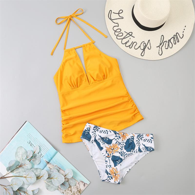 

Бикини из двух предметов, купальник с высокой талией, купальник на шнуровке, сексуальный купальный костюм с глубоким v-образным вырезом и открытой спиной, женская пляжная одежда S жёлтый