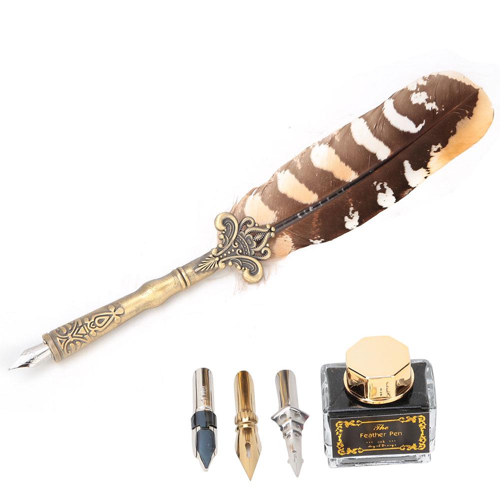 Vintage  Pen Fountain Pens With Empty Ink Bottle  3 Nibs Set Stationery Gift