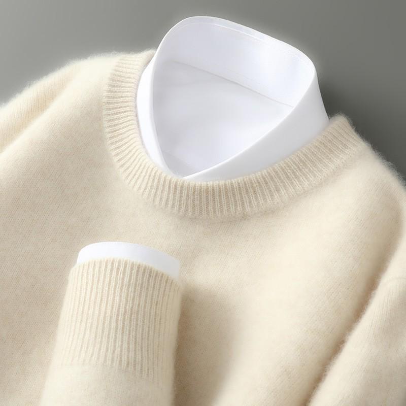 Men's 100% Pure Wool Half-High Collar Thick Cashmere Sweater - Autumn/Winter Loose Knit Pullover.
