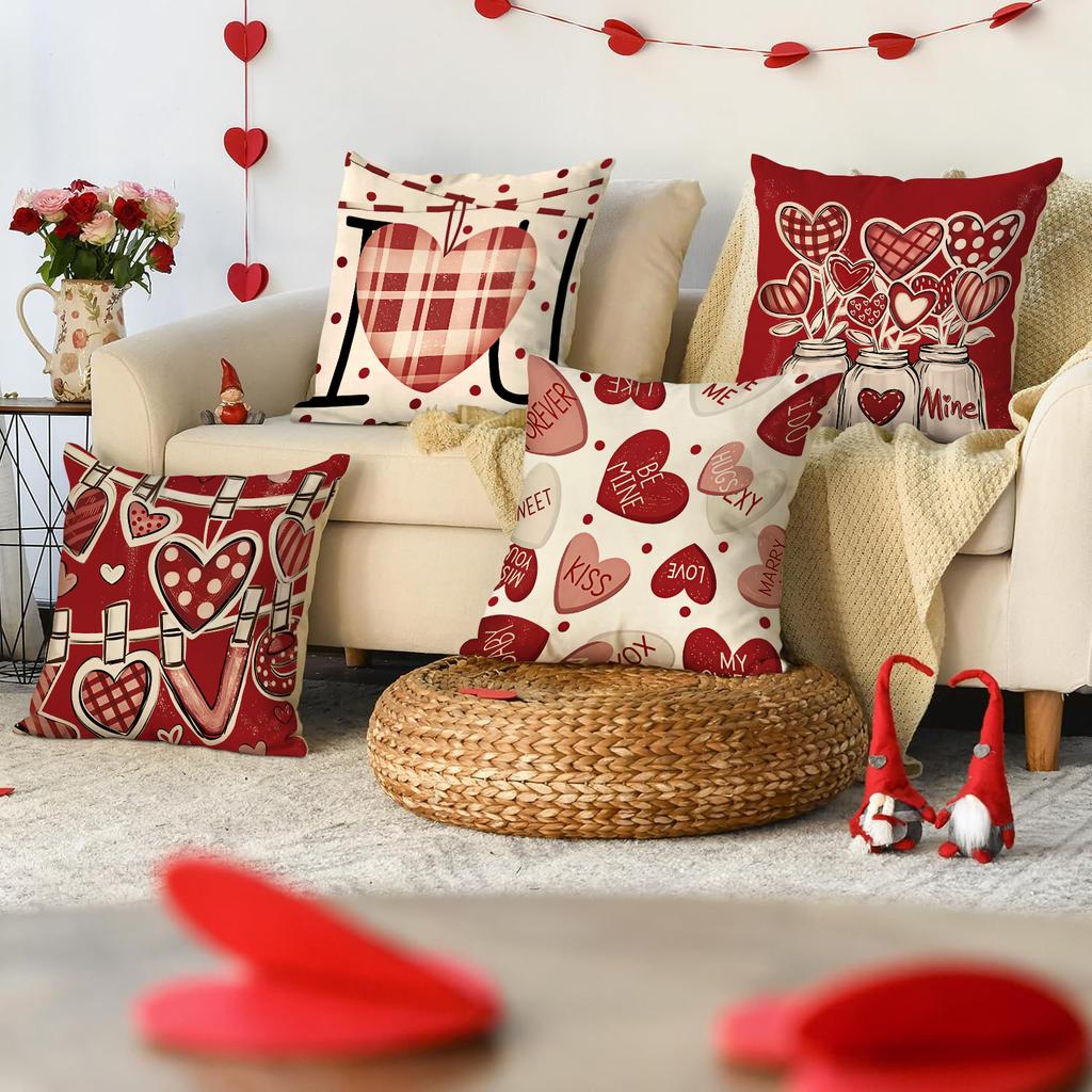 4Pcs Valentine'S Day Pillow Cover, Valentine'S Day, Wedding Anniversary Wedding Sofa Decoration Love Cushion Cover