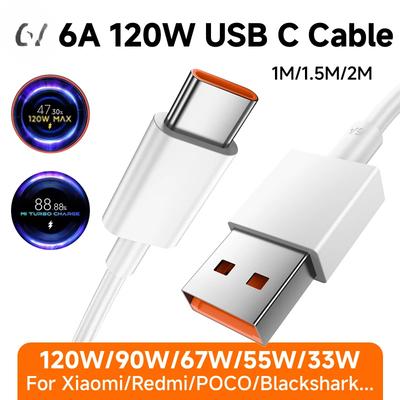 120W 6A Type C Super Fast Charging Cable Data Cord For Redmi Note 14 13 Pro+ Mi 13T 12T 11T Pro POCO BlackShark 5 Quick Charging