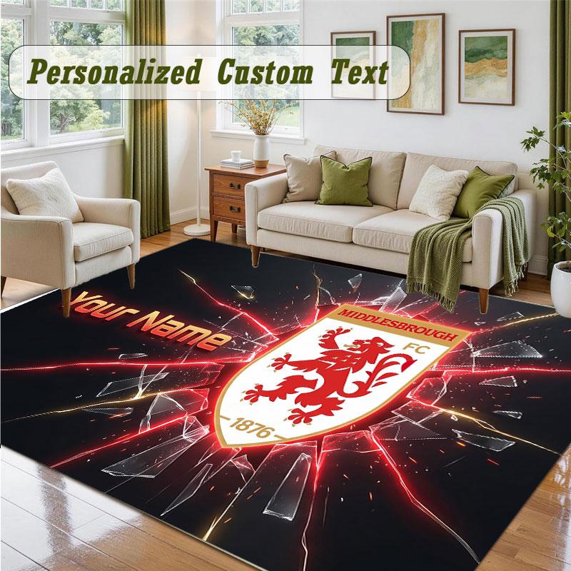 Crystal Velvet Square Rug Custom NameMiddlesbrough FC Pattern Non Slip Home Floor Decor Rug