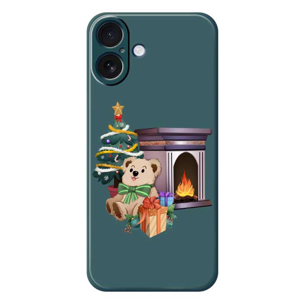 

For iPhone 17 Case Christmas Fireplace Gifts Pattern Printing Straight Edge TPU Phone Back Cover Green
