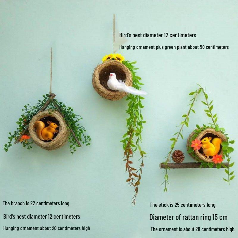 Forest Style Kindergarten Hanging Mobile: Creative Micro-landscape Arrangement with Bird's Nest and Decorative Pendants.