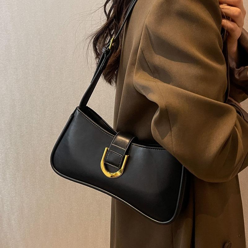 Women's PU Leather Underarm Shoulder Bag Simple Solid Color Zipper Design Crossbody Bag Lady Daily Work Handbags and Purses