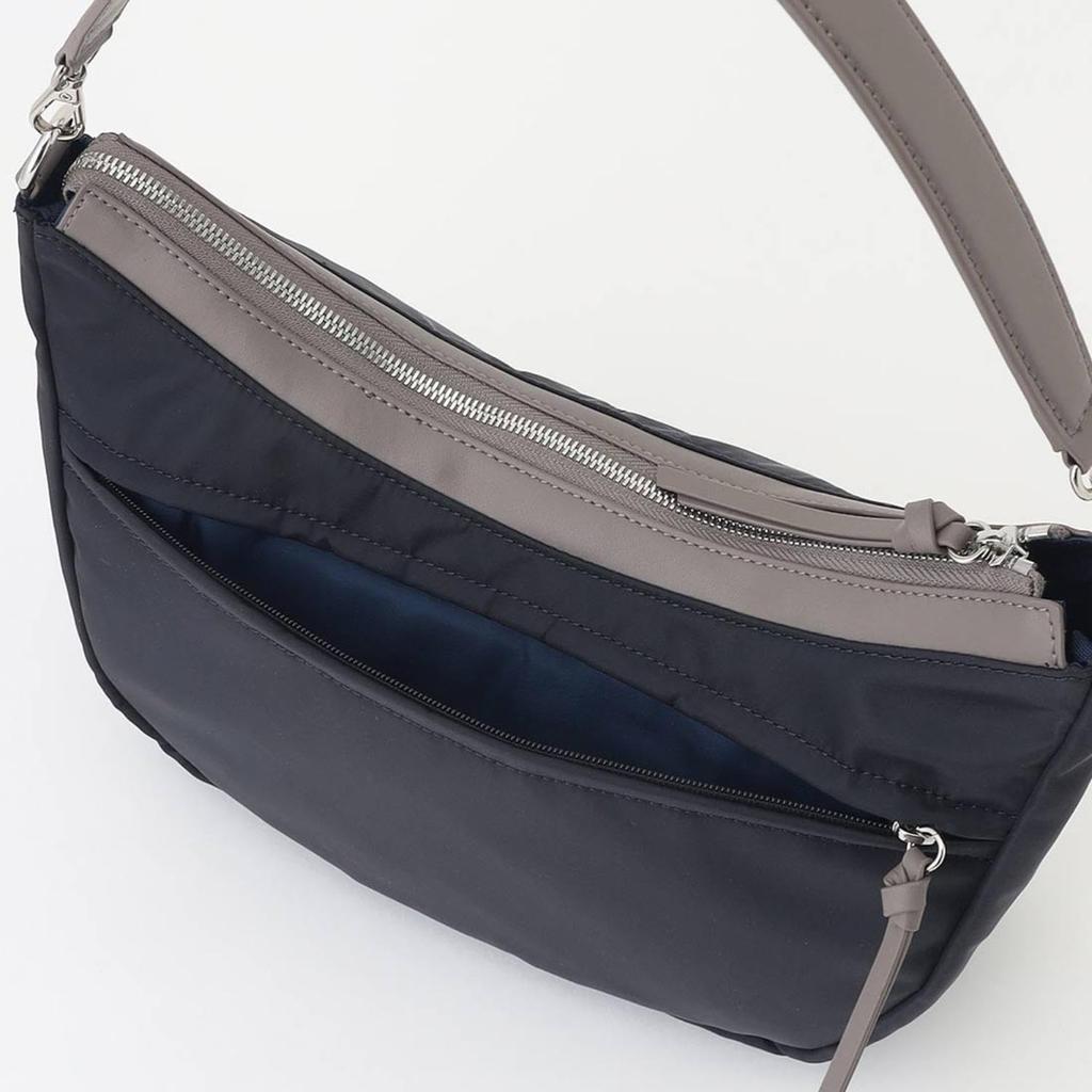 Isaac Twill Nylon Curved Shoulder Bag, Size S, 2004701, Navy (66)