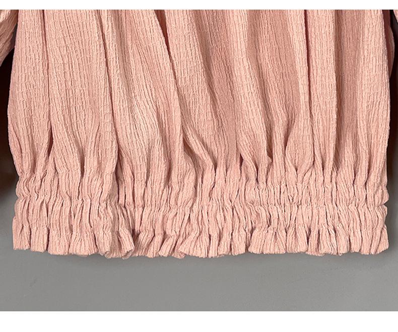 Korean Ruffled Off-Shoulder Puff Sleeve Lace Cropped Top