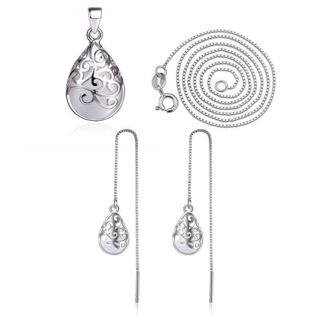 

Модное ожерелье из стерлингового серебра 925 пробы с лунным камнем, опалом и слезами, тотемное ожерелье + серьги для женщин, комплекты ювелирных изделий, подарок