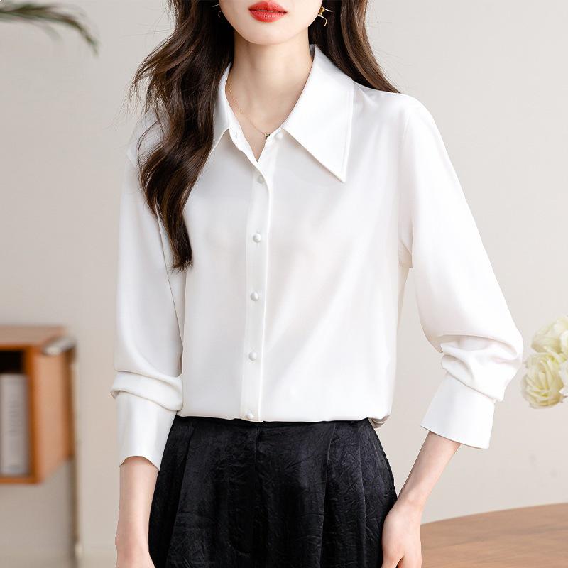 2026 Spring/Autumn Women s Professional Slim Fit Silk Long Sleeve Shirt S белый