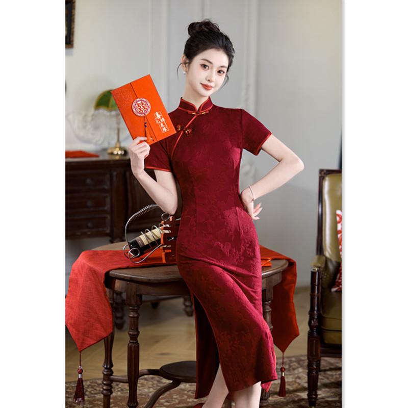 Xi mother wedding cheongsam summer new retro style long Xi mother-in-law feeling Chinese banquet cheongsam