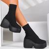 Chunky Platform Knitted Stretch Boots Gothic Wedges Women Ankle Boots Punk Slip-On Sock Boots Winter Trendy Women Shoes