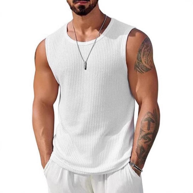 Herren Gerippte Strick Tanktops in Unifarben Freizeitkleidung Ärmelloses T-Shirt Workout und Bodybuilding Streetwear-Stil