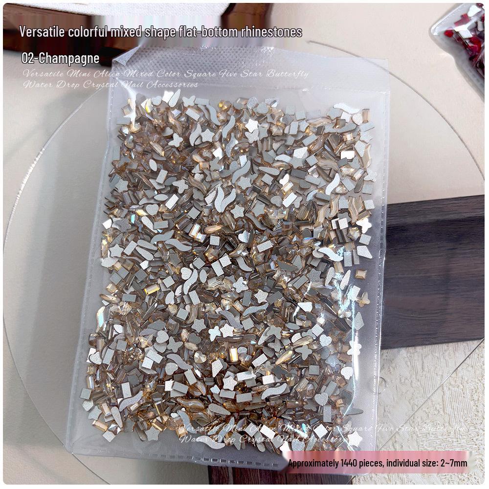 1440 Mini Flat-Back Rhinestones for Nail Art, Mixed Styles, Super Shiny Champagne Color, DIY Accessories