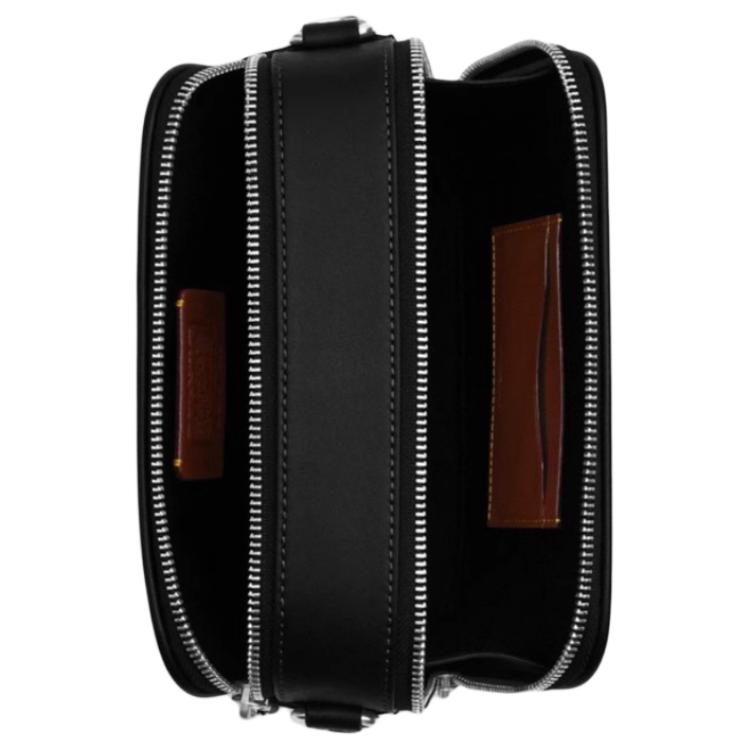 Coach 20 Brand Logo Print Zipper Closure Fabric And Leather Shoulder Crossbody Bag Small Men Bags Black CAJ35-SVBK