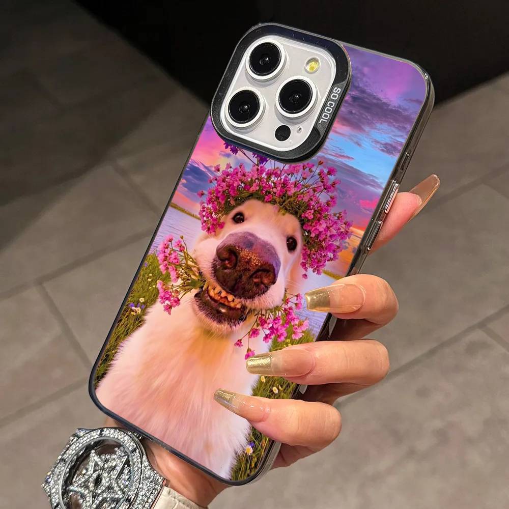 F-Funny Dog Phone Case For iPhone 17,16,15,14,13,12,11 Plus,Pro Max,XS,Colorful Silver Black Cover
