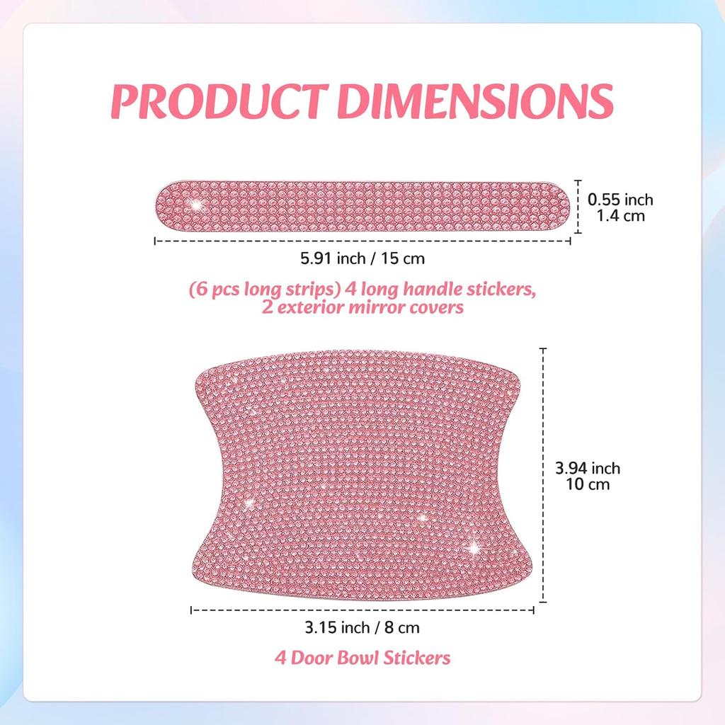 10PCS Bling Car Door Handle Protectors, 4 Door Bowl Stickers + 6 Handle Strips, Crystal Rhinestone Anti-Scratch Car Accessories, Sparkling Auto Decor