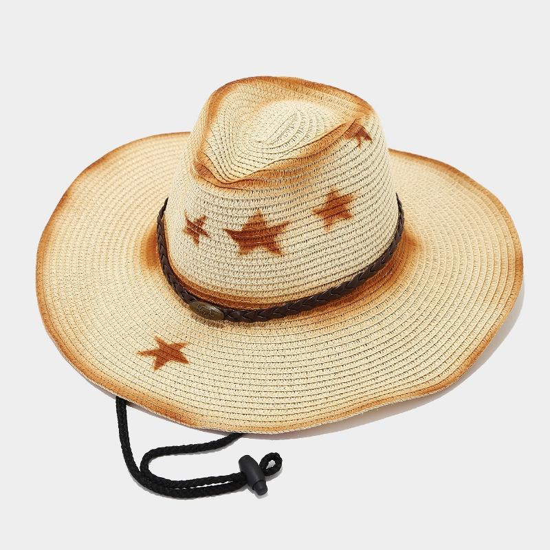 Western Cowboy Straw Hat Ethnic Style Outdoor Sun Protection Pentagram Panama Hat