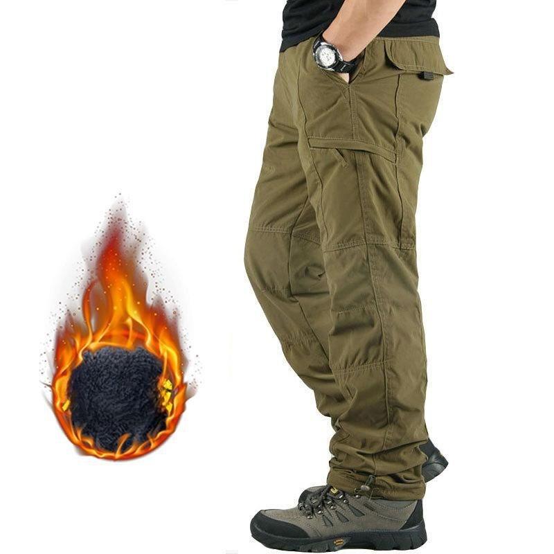 Men's Winter Cargo Pants With Fleece Lined Workout Joggers Stretch Sweatpants Hiking Tactical Pants with Multi Pockets Outdoor Warm Trousers for Men