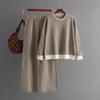 Europe America 2024 Autumn Winter New Contrasting Color Round Neck Knitted Sweater Wide Leg Pants 2 Piece Sets Womens Outfits