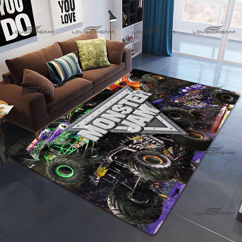 Square Flannel Monster Truck Carpet Thrill Game Monster Jam Decorative Floor Mats Modern Home Living Room Rugs Bedroom Carpet