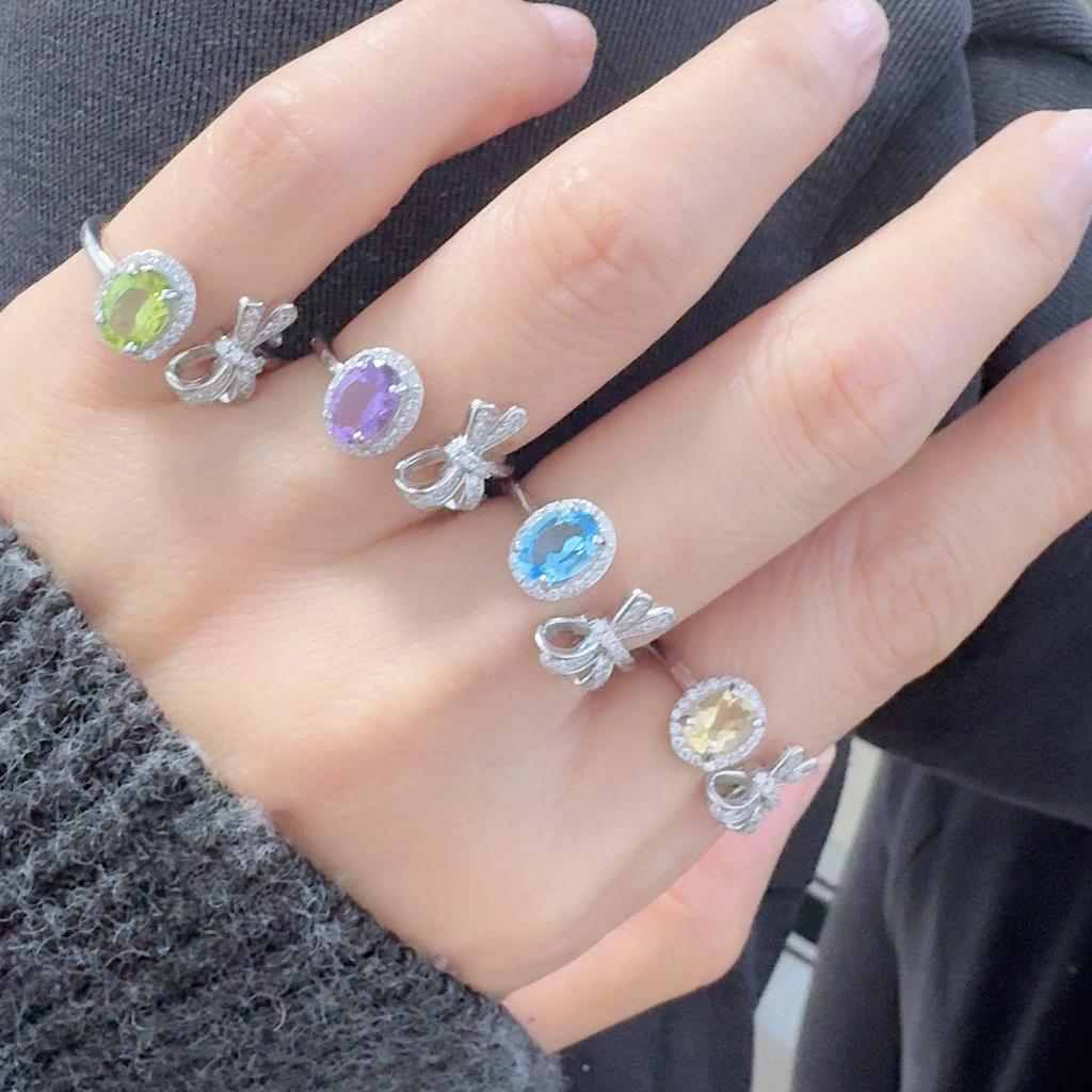 Bague Trésor en Argent Sterling S925 Topaze Naturelle Grenat Améthyste Citrine Péridot Couleur Bijoux pour Femmes