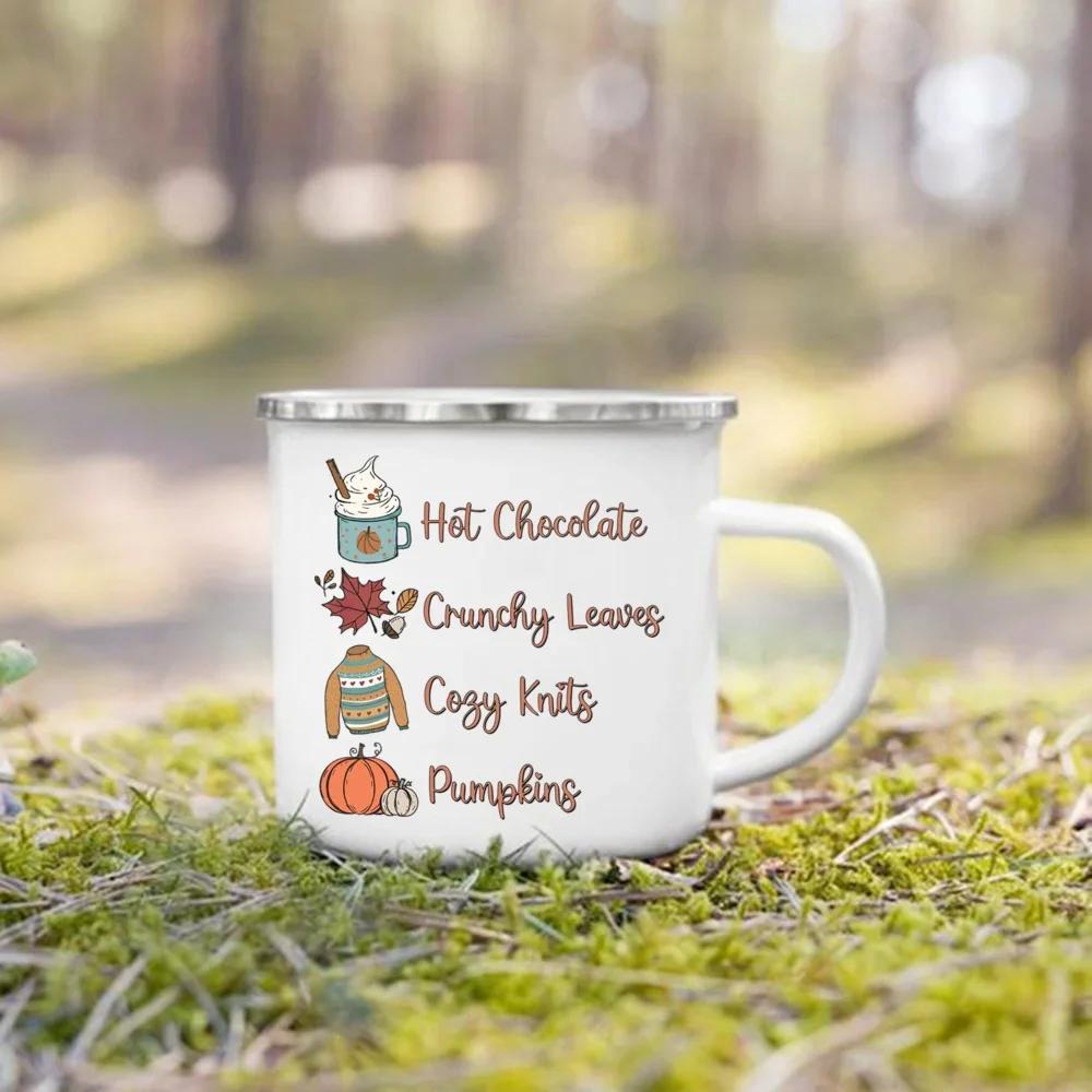 Take Me To The Pumpkin Patch Printed Enamel Mugs Coffee Cups Thanksgiving Party Juice Mug Cocoa  Handle Cup Fall  Holiday Gifts