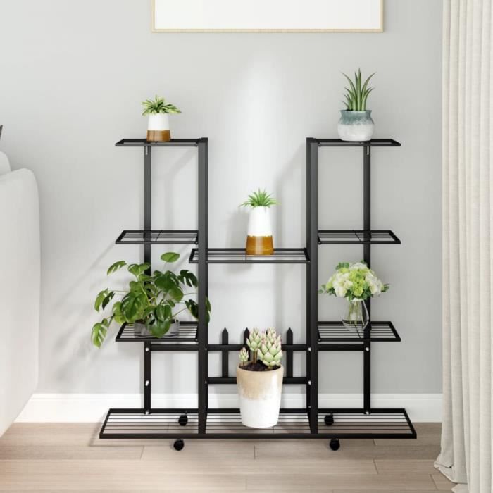 343121 vidaXL Jardinière avec roues 94,5x24,5x91,5 cm Noir Fer